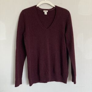 L.L.Bean 100% Cashmere Vneck Sweater MEDIUM Petite Women’s Burgundy Maroon Wine